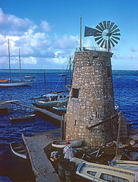 Christiansted, St. Croix, U. S. Virgin Islands, Old Windmill, 1961, Retro Travel Photo