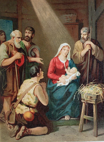 Christ's birth. Christ's birth, chromolithpraph from a home bible, 1870
