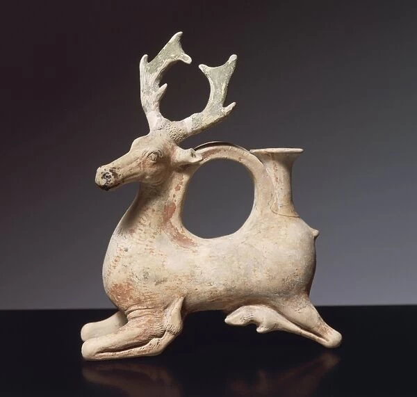 Clay askos in the shape of a fawn from tomb 83 at Valle Trebba, Emilia Romagna region, Italy, Italic civilization