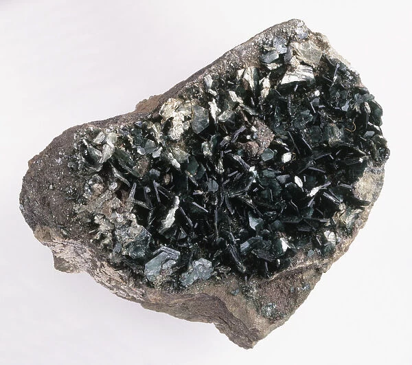 Clinochlore crystals in rock groundmass, close-up