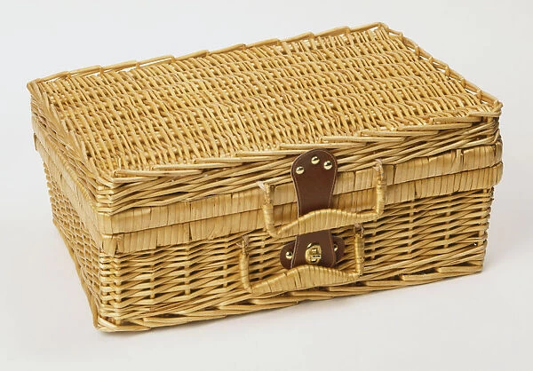 Closed wicker picnic basket