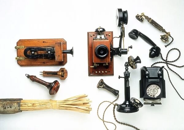 Collection of early telephones and telephone cables, including 19th century telephones by Alexander Graham Bell and Thomas Edison