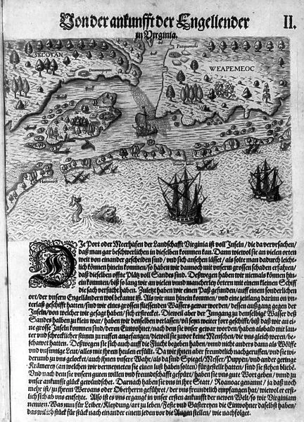 The Colony of Virginia depicted in a book with Map. 17th Century