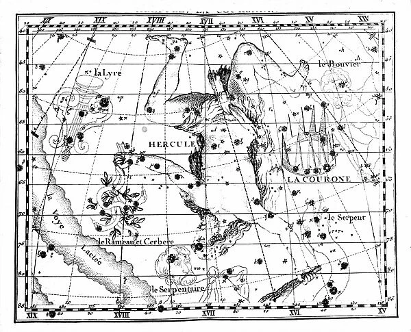 Constellation of Hercules (Heracles  /  Herakles): part of the Milky Way is shown on right of image