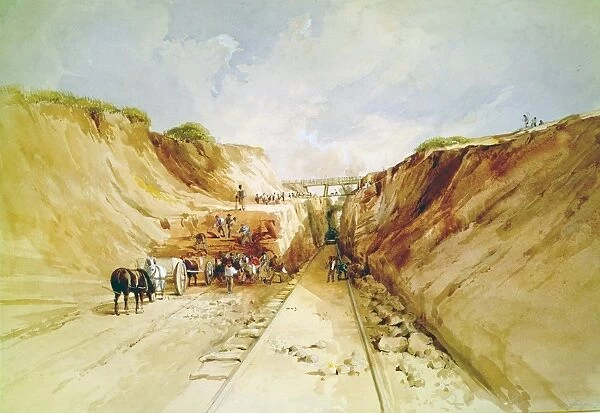 Construction of a Railway Line, 1841. Digging a cutting on the Great Western Railway