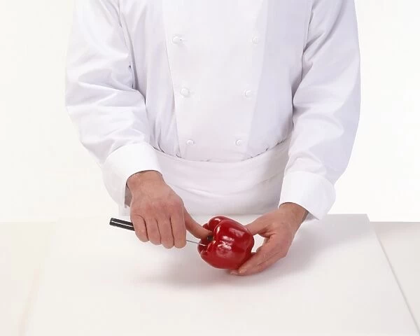 Coring red pepper using kitchen knife