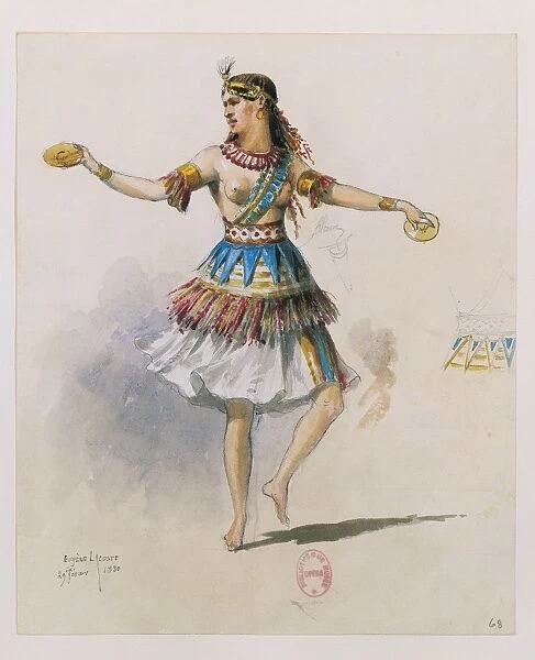 Costume sketch for female dancer for opera Aida by Giuseppe Verdi (1813-1901) for performance at Paris, Salle Garnier, March 22, 1880