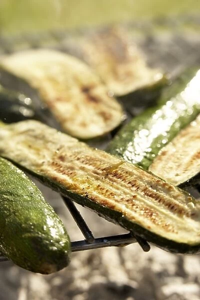 Courgettes on barbecue grill