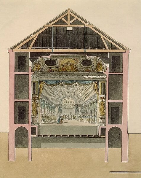 Cross section of theatre stage, by Claude-Louis Chatelet, watercolor, 1781