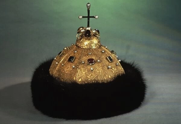 The crown of monomakh (peter the great) at the kremlin armory in moscow, russia