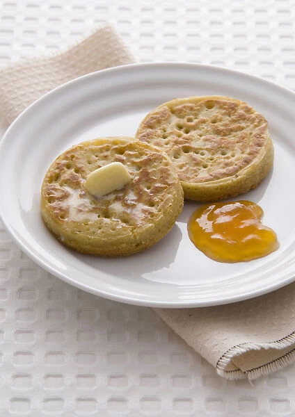 Crumpets on plate, close-up