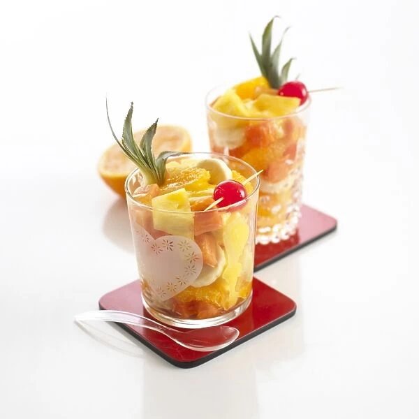 Two cups of fresh fruit cocktail