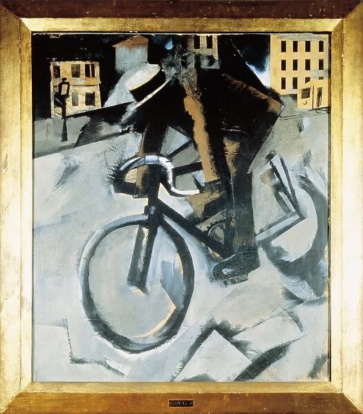 The Cyclist, tempera and collage on cardboard