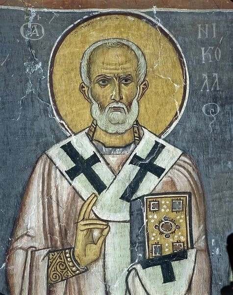 Cyprus, Troodos Mountains, Bizantine church of Panayia tis Asinou, St Nicholas, bishop of Mira, Fresco