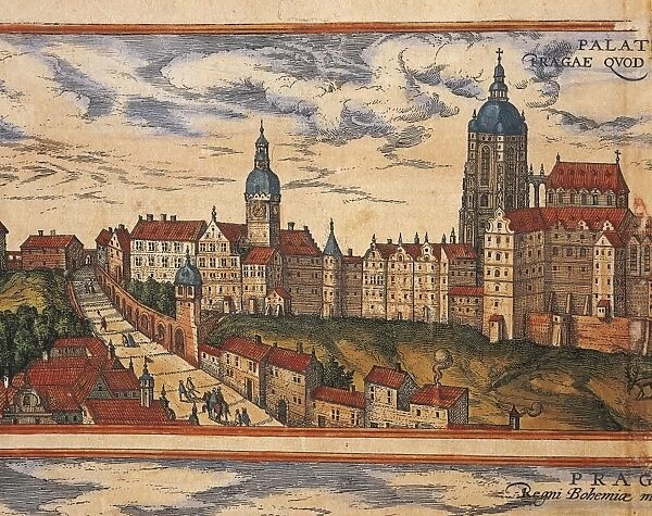 Czech Republic, Prague, View of the citadel, color engraving from Civitates Orbis Terrarum by Georg Braun (1541-1622) and Franz Hogenberg (1535-1590)