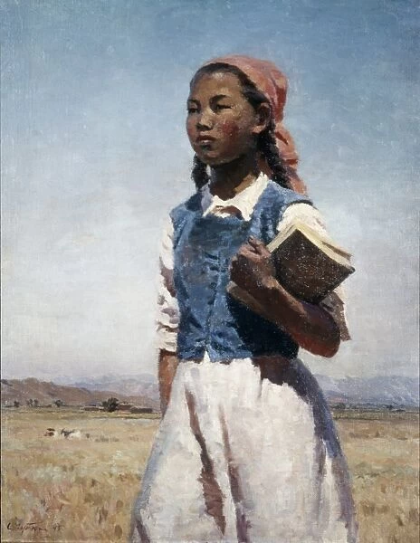 Daughter of soviet kirghizia 1948 painting by semyon chuikov, socialist realism