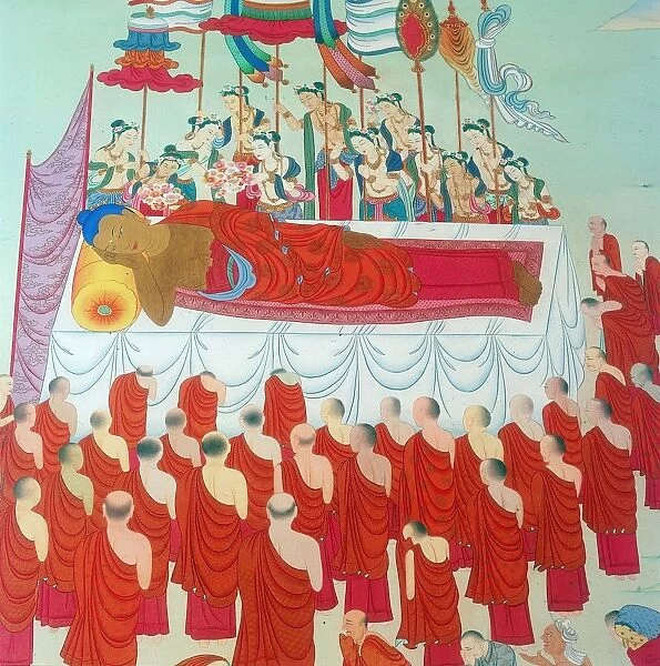 Death of Buddha (c563-c483). Prince Gautama Siddhartha, founder of Buddhism. Painting