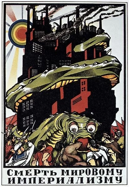 Death to the World Imperialist Monster, 1919. Soviet propaganda poster by Dmitry Moor (Orlov)