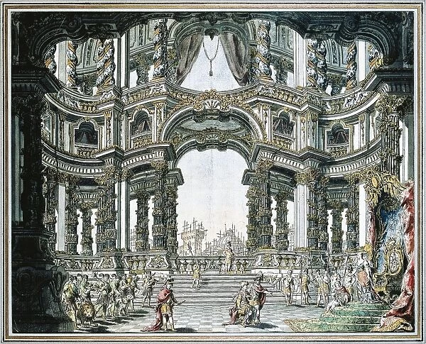 Dido and Aeneas, set design by Bibiena, 1712, by Henry Purcell (1659 - 1695), illustration