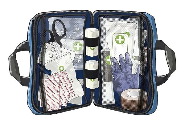 Digital illustration of basic first aid kit