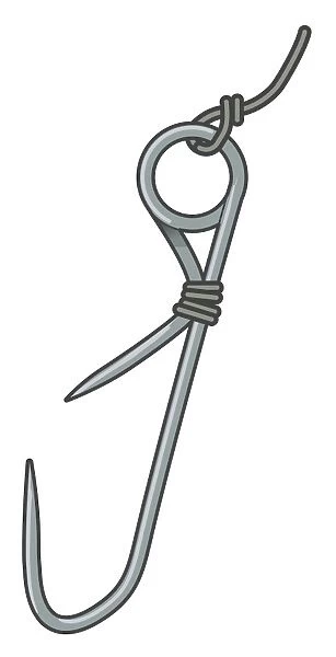Digital illustration of improvised fish hook made from safety pin
