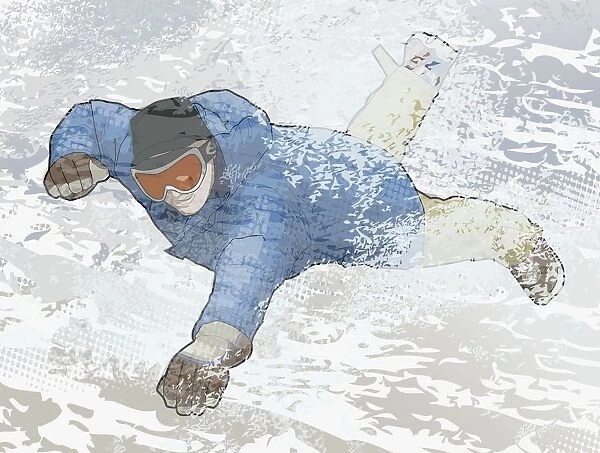 Digital illustration of man escaping from avalanche