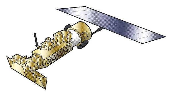 Digital illustration of satellite in low-altitude earth orbit