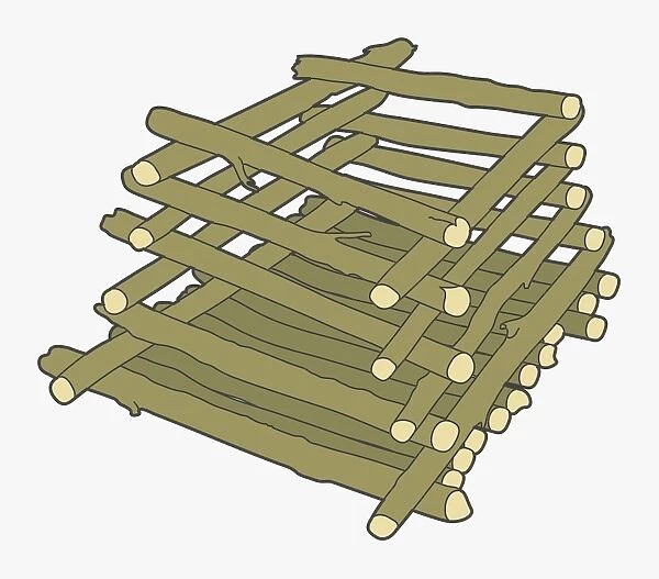 Digital illustration of stack of green wood poles