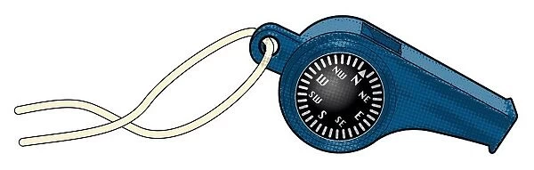 Digital illustration of whistle with compass on side