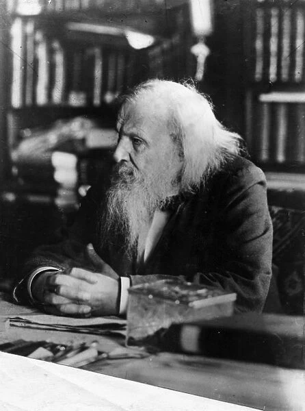 Dimitri ivanovich mendeleev, 1834 - 1907, the famous russian chemist in his study