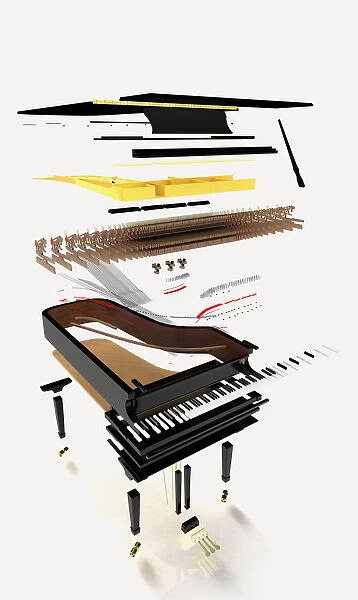 Disassembled parts of a grand piano