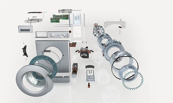 Disassembled parts of a washing machine