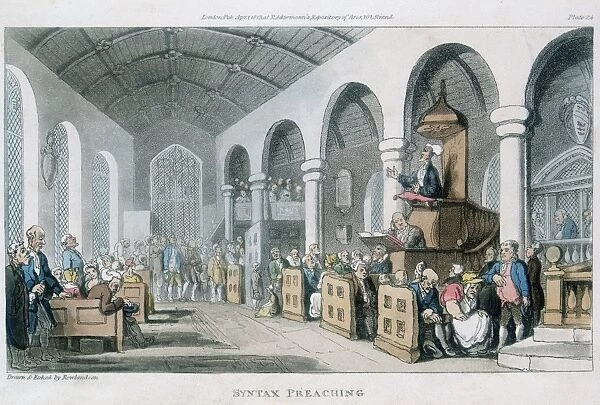 Dr Syntax Preaching. Aquatint by Rowlandson from The Tour of Dr Syntax in Search of the Picturesque