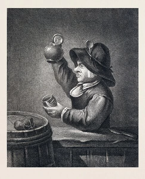 Drinking, Man, Glas, Jug, Barrel, 17th Century