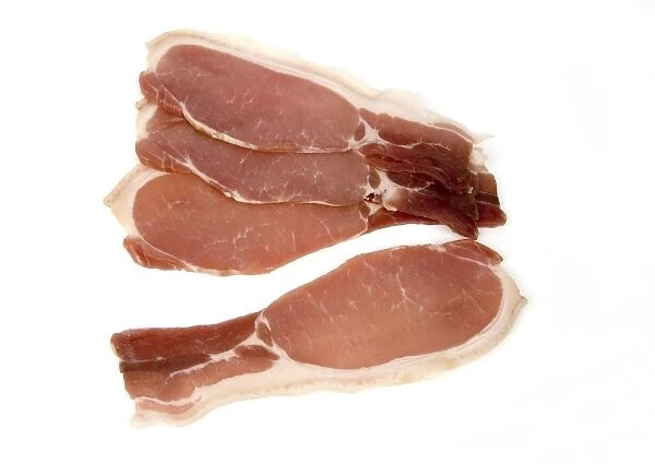 Dry cured bacon on white background