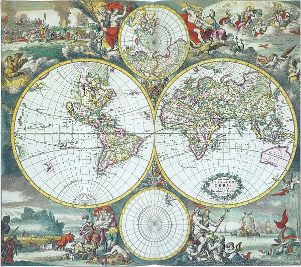 Dual Hemisphere Map of the World 1668