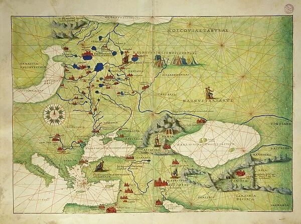 Eastern Europe and Central Asia, from Atlas of the World in thirty-three Maps, by Battista Agnese, 1553