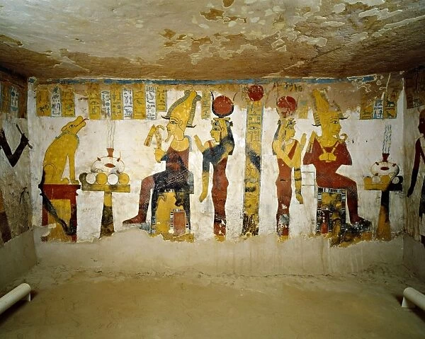 Egypt, Bahariya Oasis, Valley of the Golden Mummies, Tomb of Pa Nentwy. Detail of mural paintings of the Late Period, Dynasty XXVI, 663-525 BC