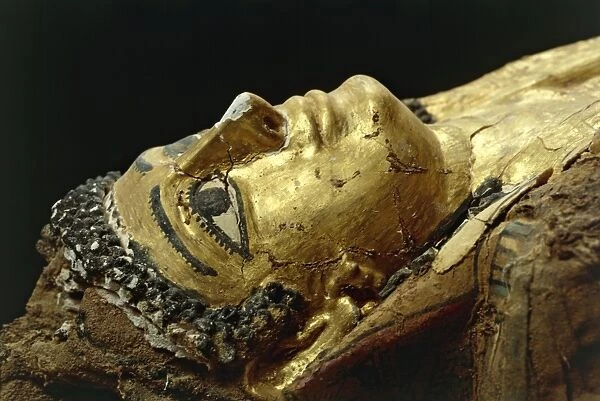 Egypt, Bahariya Oasis, Valley of the Golden Mummies. Detail of mummy of tomb nr. 54, 1st-3rd century a. d