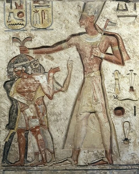 Egypt, Relief depicting Pharaoh Ramesses II (circa 1279- 1213 B. C. ) and prisoners, nineteenth dynasty