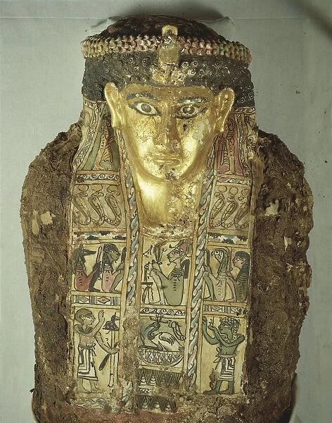 Egyptian civilization, Mummy of a man with a painted mask. From Egypt, Bahariya Oasis, Valley of the Golden Mummies. Tomb 54, 1st-2nd century a. d
