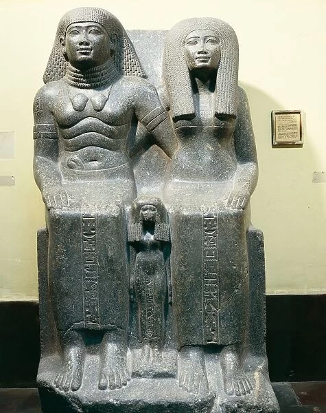 Egyptian civilization, statue of Sennufer with his wife and daughter, from Karnak