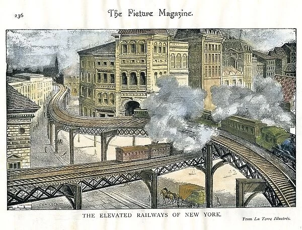 Elevated Railway, New York - The El. Engraving published New York c1890