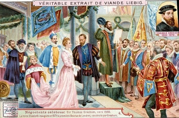Elizabeth I inaugurating the first Royal Exchange, London, 1571. The Exchange was
