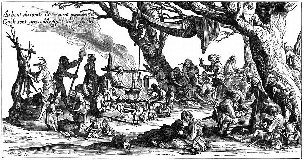 Encampment of central European gipsies also known as Egyptians. After engraving of