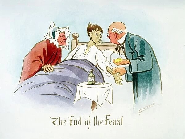 The End of the Feast : Boy in bed shows furred tongue to doctor who feels pulse