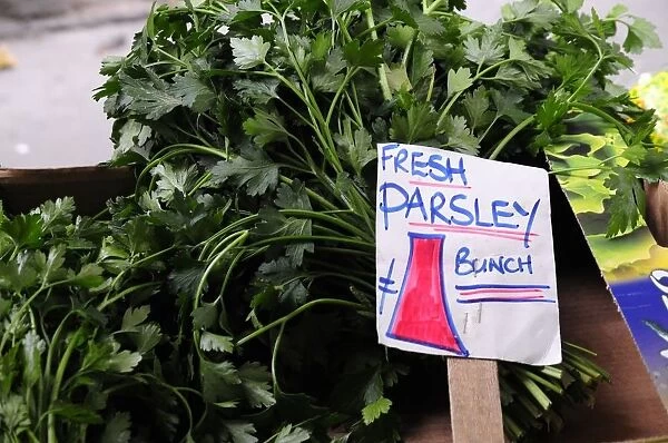 England, Flat leaf parsley for sale on market stall