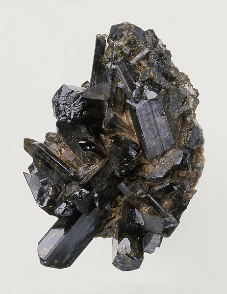 Epidote crystals in rock groundmass, close-up