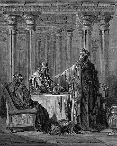 Esther (c450 BC) before her husband King Ahasuerus (Xerxes Ija) of Persia denouncing