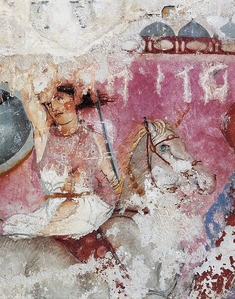 Etruscan civilization, Amazon Sarcophagus - detail of painted decoration. From Tarquinia